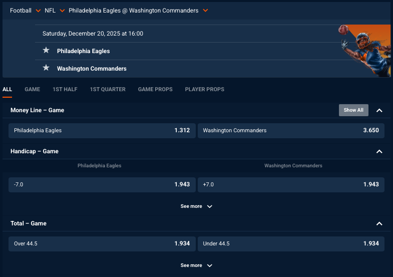 Cotes Pinnacle sur un match NFL illustrant le fonctionnement des probabilités dans les paris sportifs professionnels